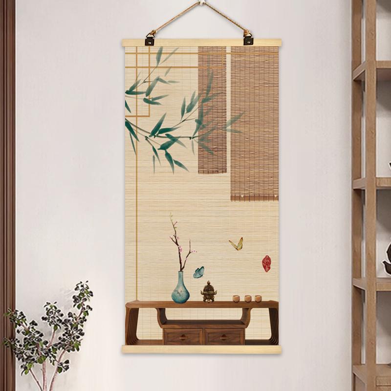 Chinese Bamboo Curtain Hanging Painting Bamboo Scroll Decorative Painting Hanging Paintings on The Entrance Wall Home Decoration