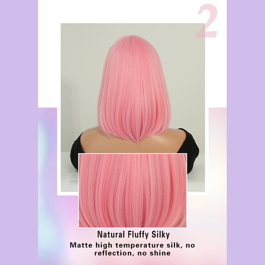 Women's Simulation Wig 36cm Hair Short Straight Wig Full Headgear Rose Hair Net Headdress Beauty Decoration Wig