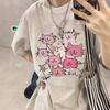 Guochao American pure cotton short-sleeved t-shirt women's new design sense niche loose large size fat mm cartoon top