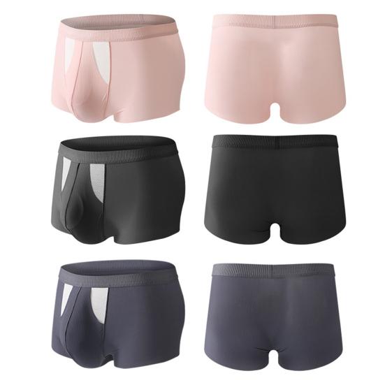 Boxer Underwear Men High Elastic Breathable Holes 3D Cutting Shorts Briefs Solid Color 3D U-Convex Panties Daily Wear