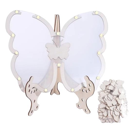 Wedding Guest Book Alternative Wooden Butterfly Guest Book with 60 Small Butterflies Wedding Reception Sign for Birthday Anniversary Ceremony B
