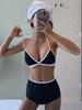 2026 Korean Style Color Block Push-up Bikini Set: Three-piece High-waisted Swimwear for Women