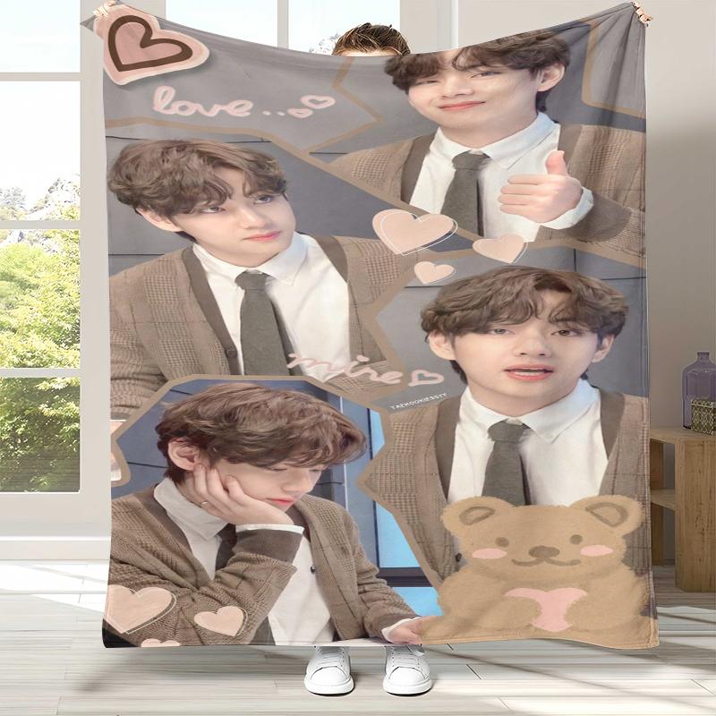 Kim Tae Hyung V Kpop B-BTS Flannel Blanket,Ultra Soft Warm Plush Throw for Home Bedroom Bed Sofa Cover Office Camping Picnic