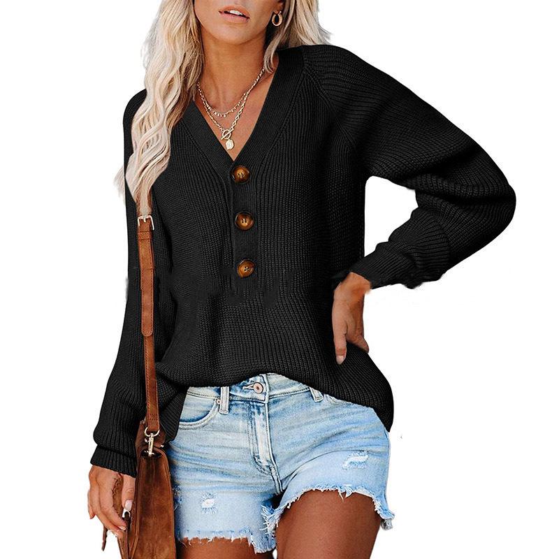 2025 Autumn/Winter Women's V-Neck Button Knit Sweater - European/American Style