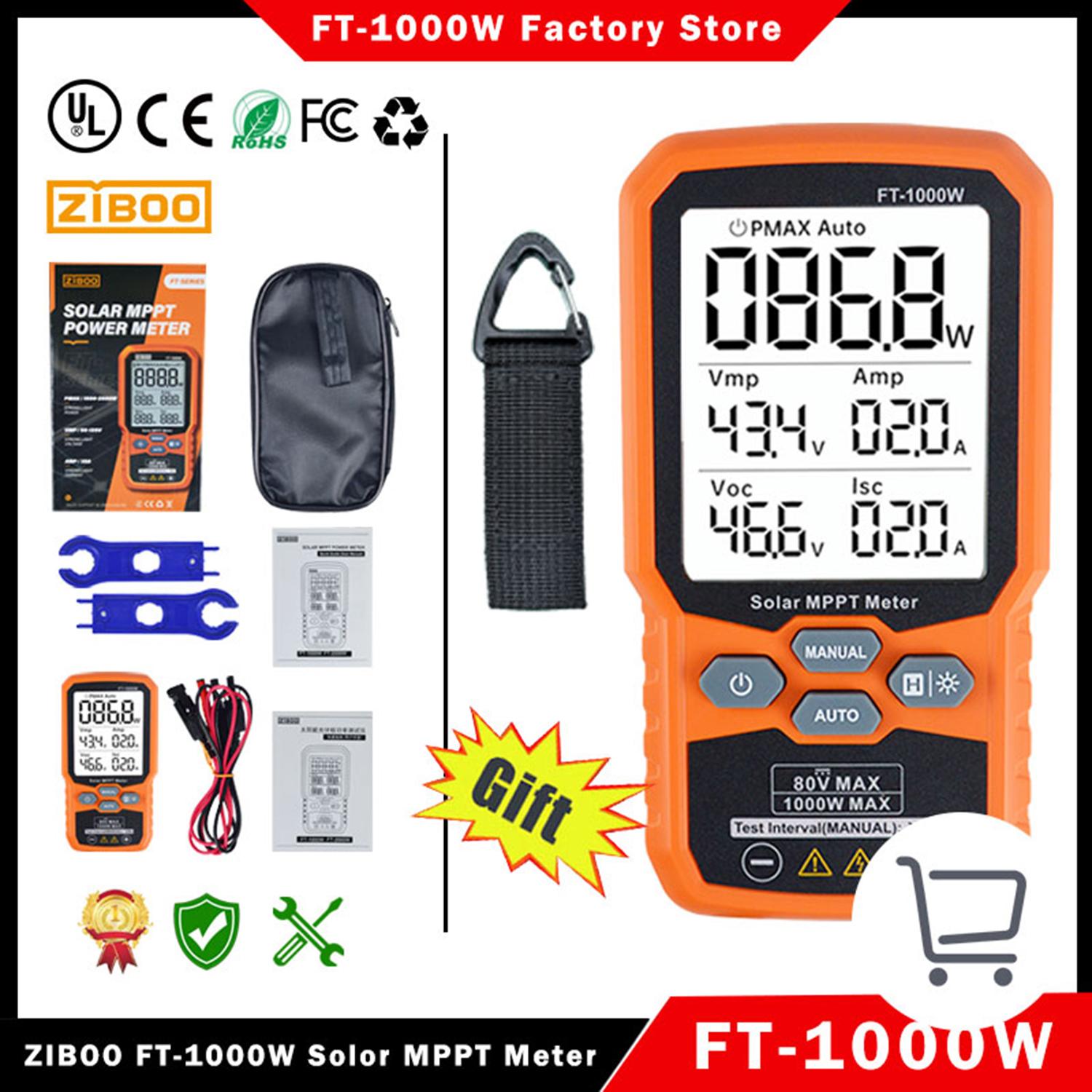 

ZIBO FT-2000W Тестер сонячних панелей MPPT-лічильник Напруга холостого ходу та струм короткого замикання, з підсвіткою та утриманням даних, FT-1000W. FT-1000W