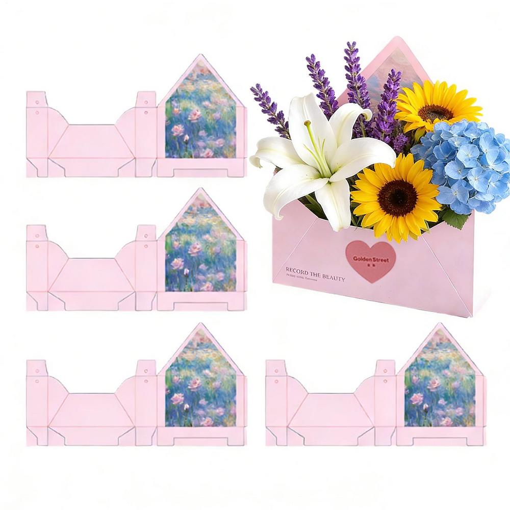 Florist Bouquet Envelope Boxes 5 Piece Handbag-Shaped Flower Folding Storage Floral Envelope Box For Wedding Engagement