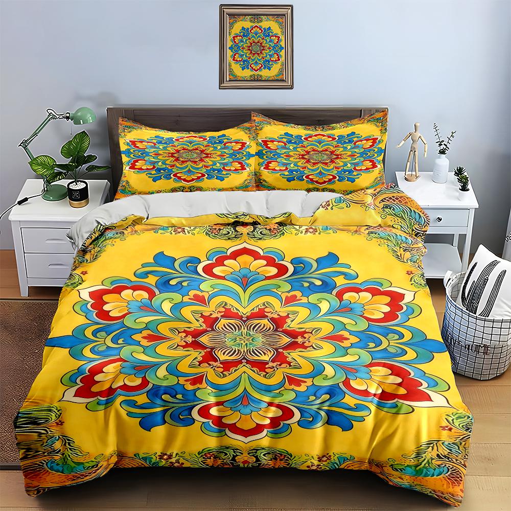 Vibrant, symmetrical, floral. Bedding Duvet cover sets Duvet covers Pillowcases gifts (1 * Duvet Cover 2 * Pillowcases, without duvet insert)