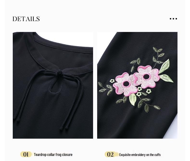 Nadměrná velikost vyšívaný top s dlouhým rukávem a kulatým výstřihem na podzim/zimu - Pro ženy středního věku a starší