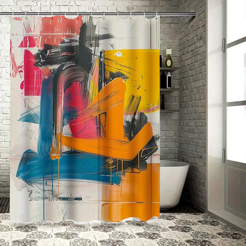 

Blue White Gold Abstract Shower Curtain Decorative Bathtub Liner Home Bathroom Waterproof Printed Polyester Fabric Modern Design W60H190(CM)-1 Pcs