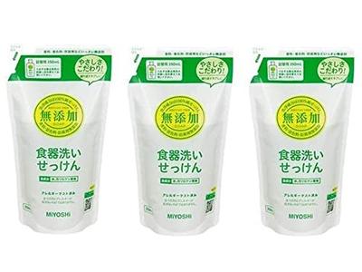 Miyoshi Seife Spülmittel Flüssig Nachfüllpackung Nachfüllpackung x 3er Set Nachfüllpackung Küchenseife [Set Sale] ohne Zusatzstoffe (350 ml)