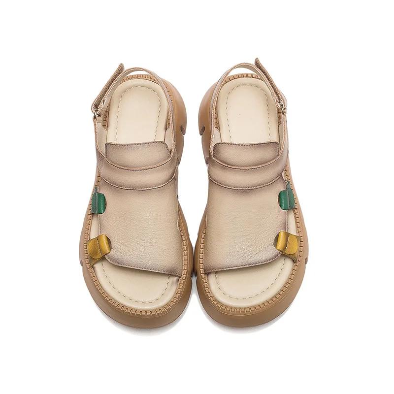 Fashion 5.5CM Summer Handmade Genuine Leather Sandals Women Designer Luxury Hook And Loop Wedges Platform Casual Sandals Women Shoes