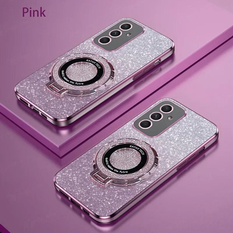 Glitter Plating Magnetic Holder Phone Case For Samsung Galaxy A16 A26 A36 A56 A06 A15 A25 A35 A55 A14 A24 A34 A54 4G 5G Cover