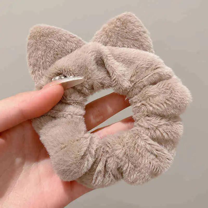 New Korean Cat Ears Plush Hairband for Women Cute Horsetail High Elastic Rubber Band HeadBand Girls Hair Accessories