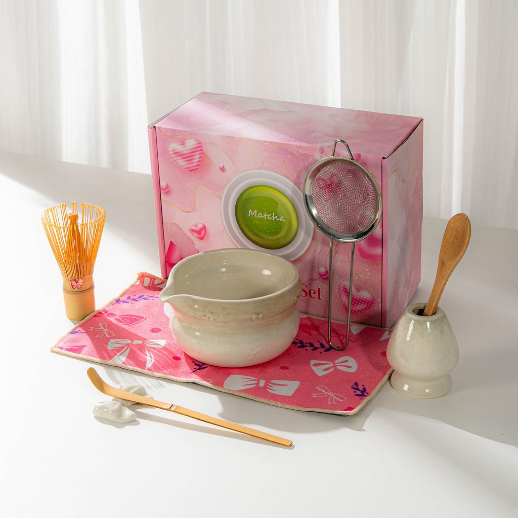 Japanese Matcha Set With Bow Pattern, Matcha Whisking Tools, Tea Set Accessories, Multiple Styles Available, Gift