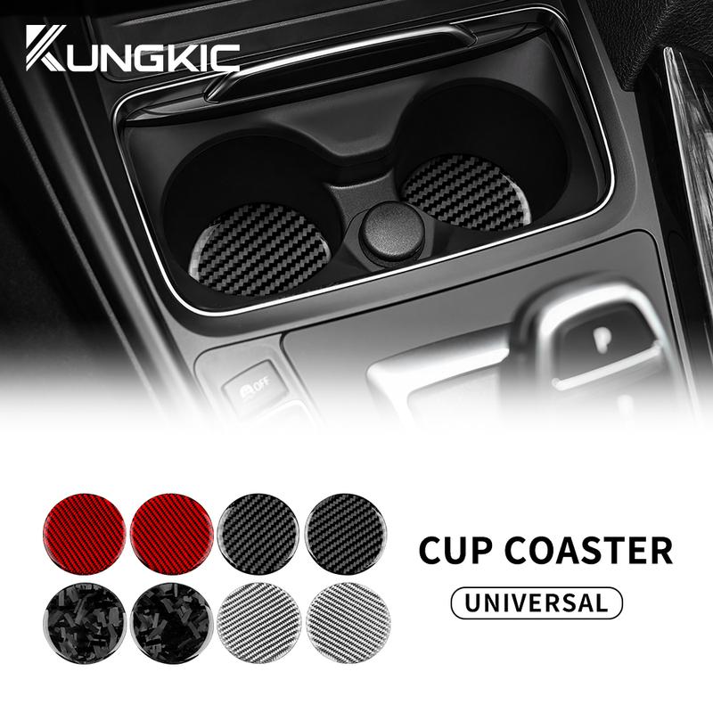 Real Soft Carbon Fiber Car Water Cup Pad Non-slip Universal Rubber Mat For Car Drink Coffe Bottle Holder Coaster Accessories