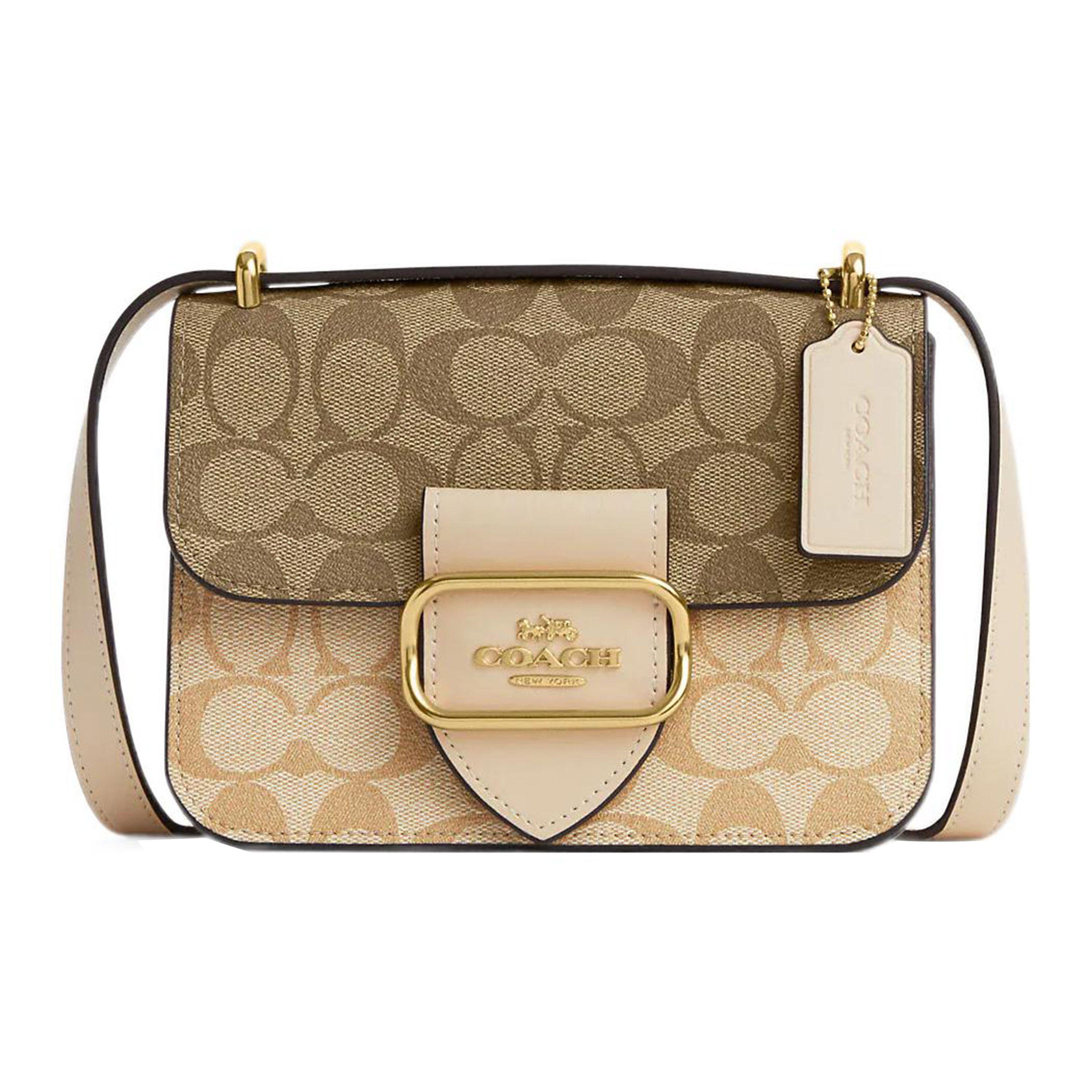 

Coach Morgan 18 Gold Logo Classic Monogram Flap Canvas And Leather Square Crossbody Shoulder Bag Small Women bags Beige Brown CL429-IMOT4 Basic Set (Bag+Dust Bag)