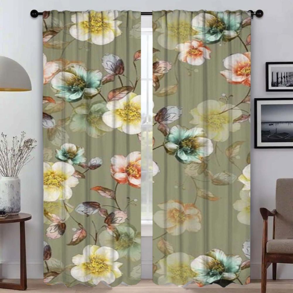 Beauty Flowers Modern Living Room Curtains for Camera Window Curtain for Room 2 Panel Home Interior Curtains Shades Partition