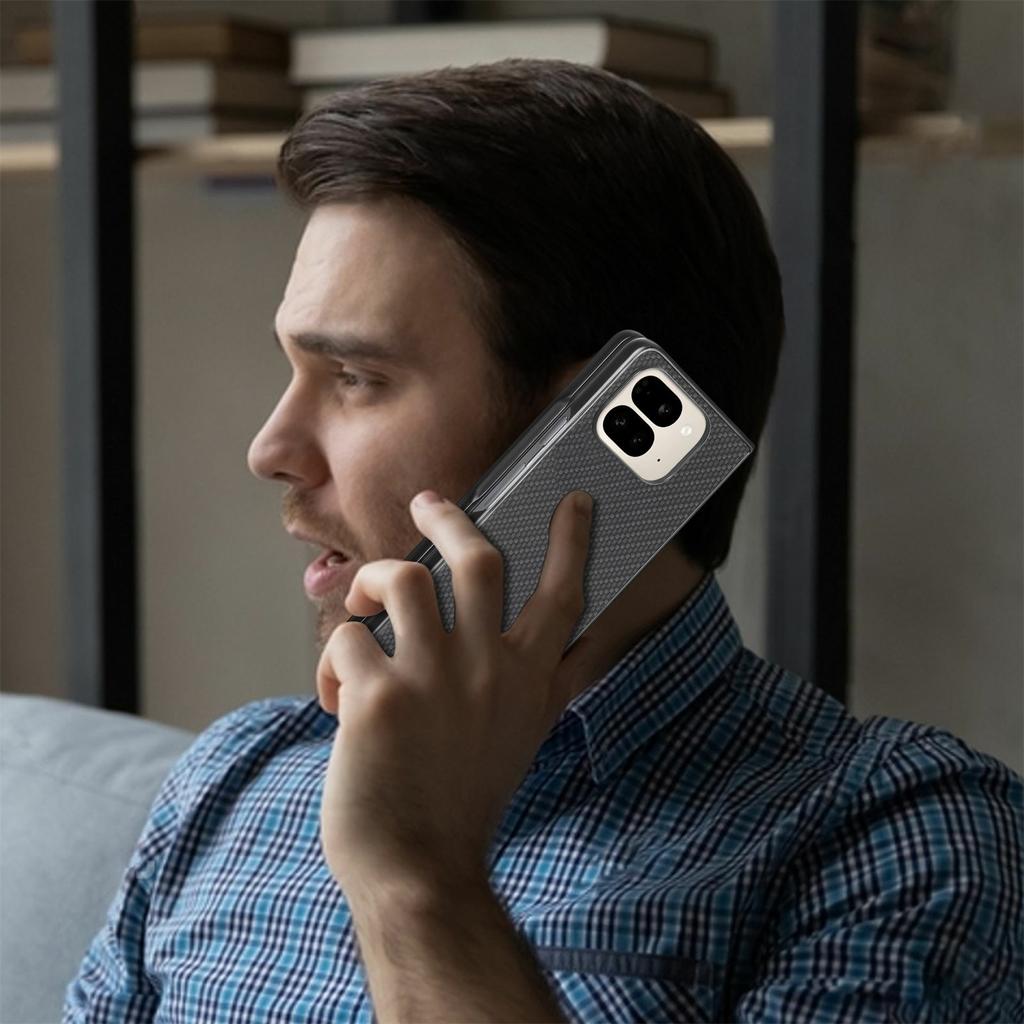 For Google Pixel 9 Pro Fold 5G Case Carbon Fiber Texture PU Leather Coated PC Folding Phone Cover