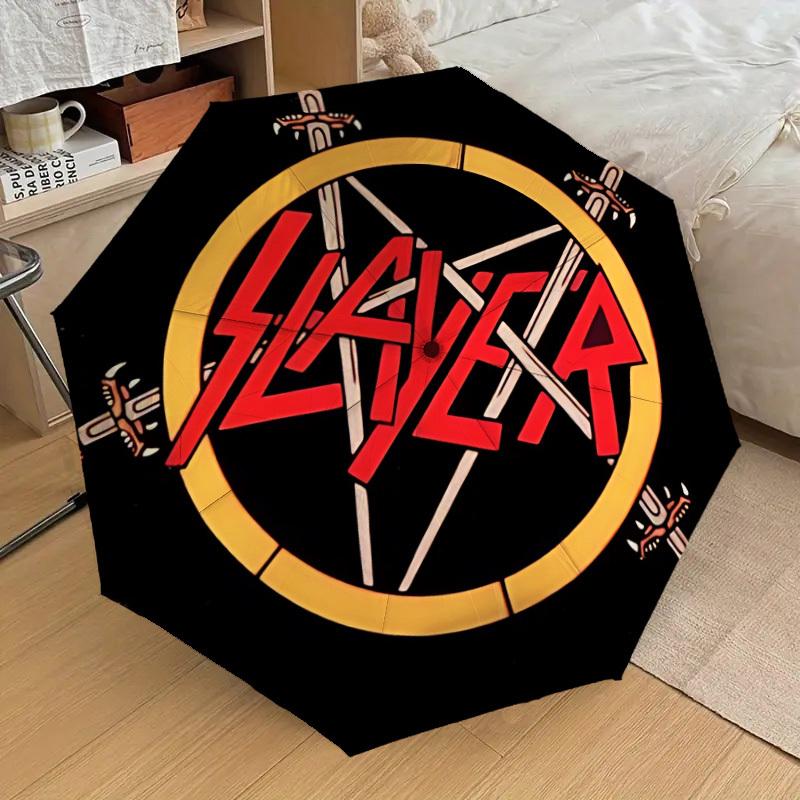 1pc Slayer Band Logo Automatic Personality Umbrella | Portable Foldable 8-Rib Manual Open, Cute Halloween & Christmas Gift for Outdoor, Casual Accesso