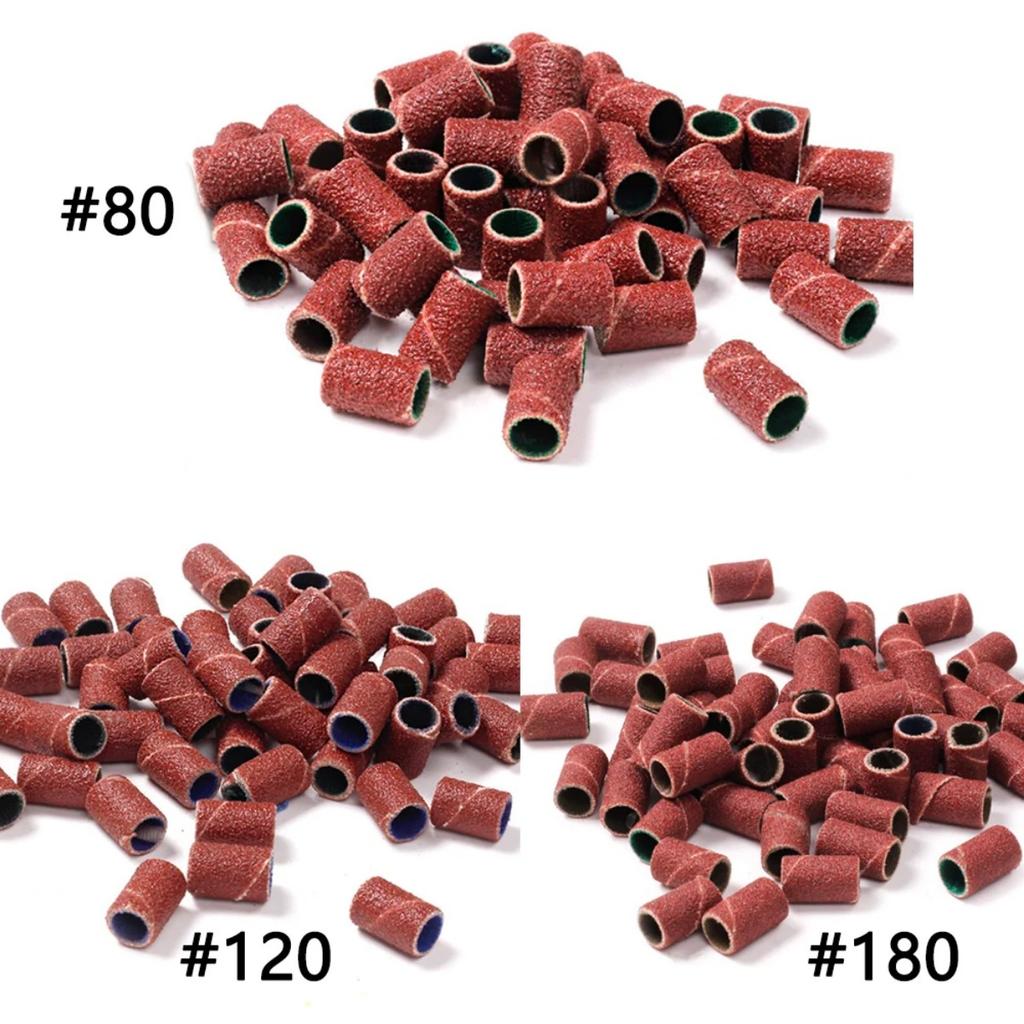 100/50Pcs Sanding Cap Bands For Electric Manicure Machine, 180/120/80 Grit Nail Drill Bit Grinding File Pedicure Tool