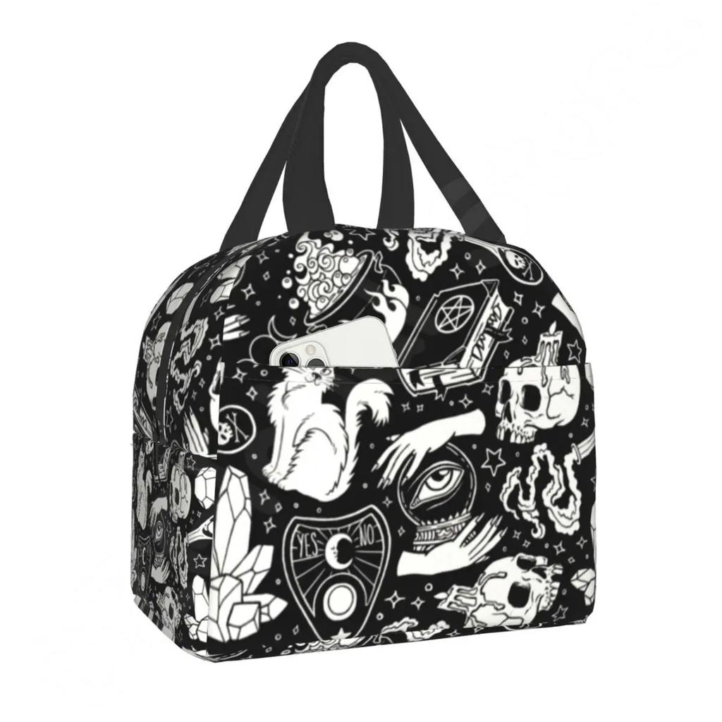 Pattern Insulated Lunch Bag for School Office Halloween Cat Skull Leakproof Cooler Thermal Bento Box Women Children