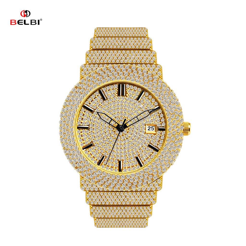 Damen Strass Uhren Hip Hop Stil Diamantbesetzte Quarz Armbanduhr Wasserdichte Schmuckuhr für Sie
