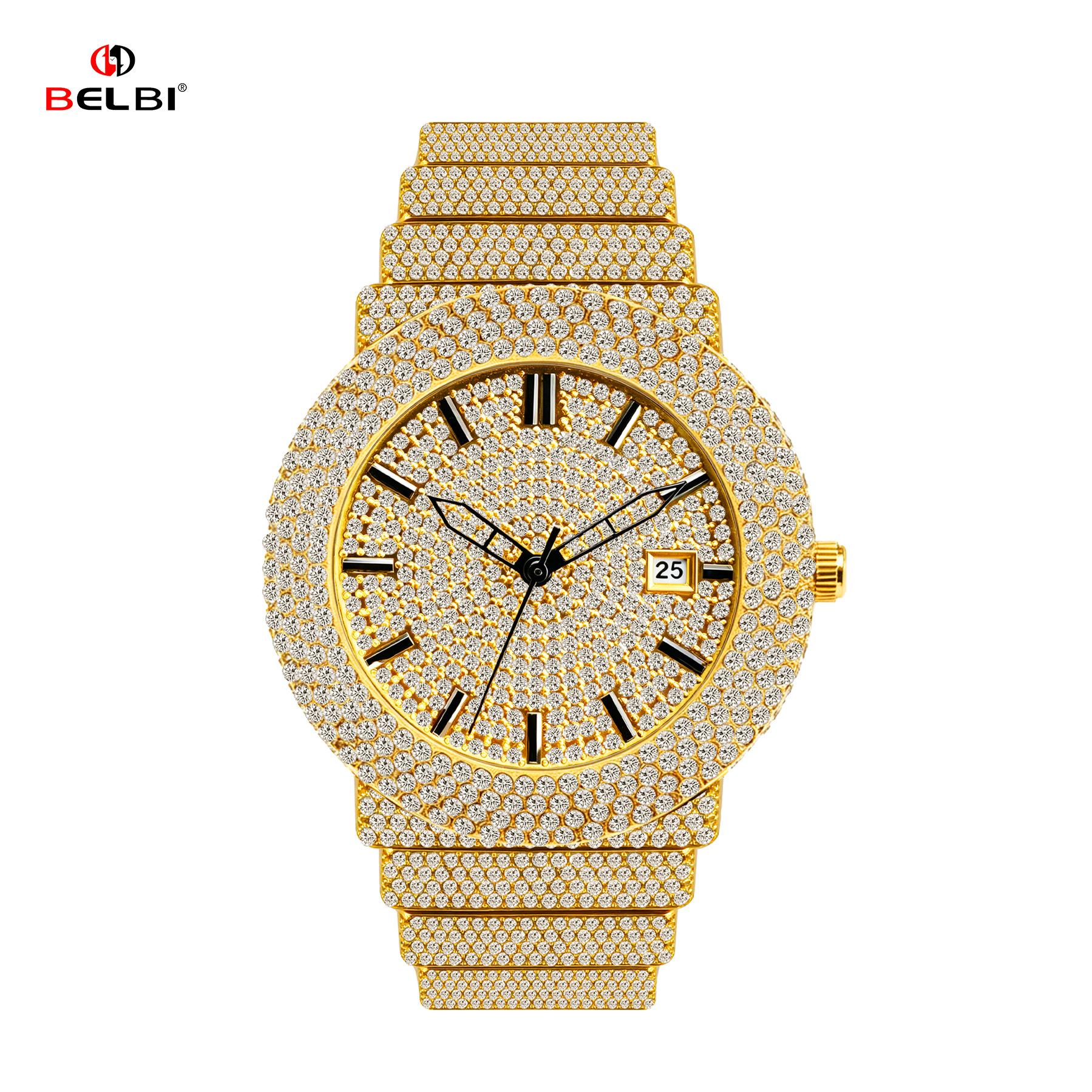 

Womens Rhinestone Watches Hip Hop Style Diamond-Encrusted Quartz Wristwatch Waterproof Jewelry Watch for Her золотой