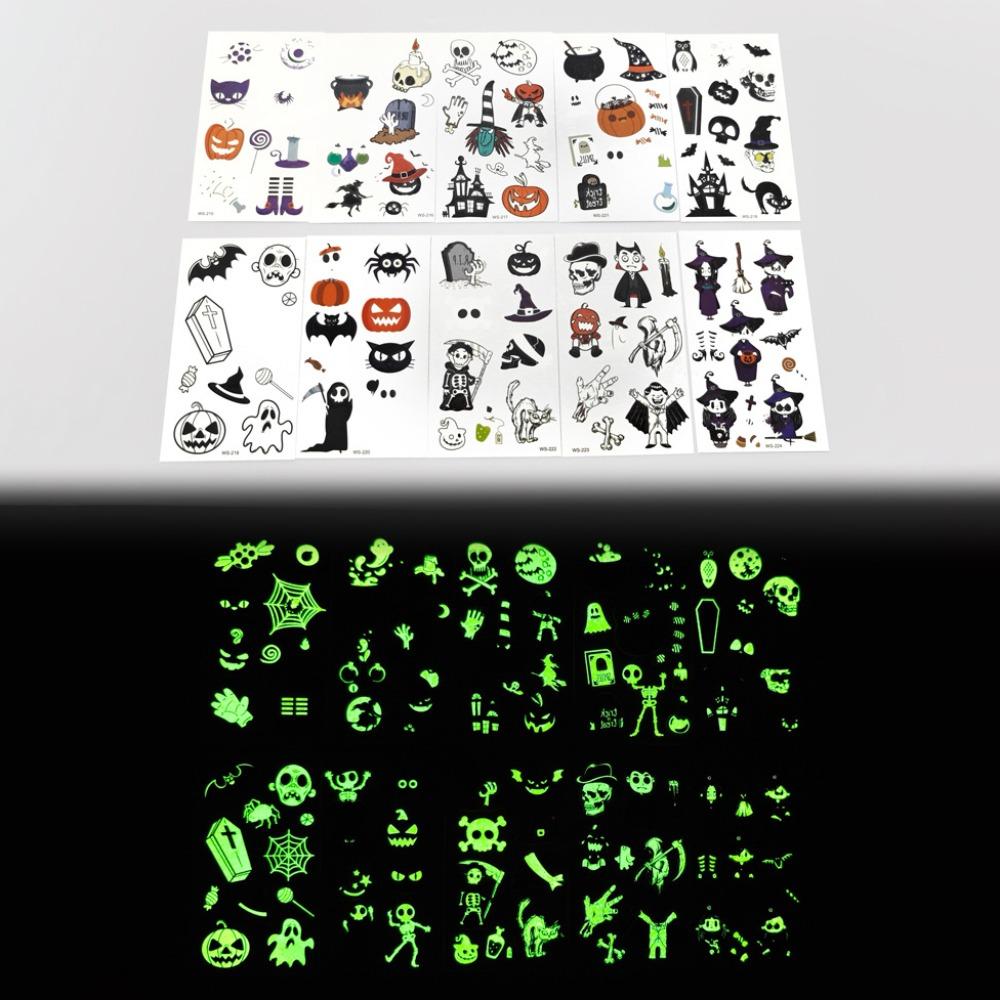 

Glow in The Dark Luminous Tattoo Stickers Waterproof Children Toys Halloween Fake Tatoo for Kids 10Sheets Style 1