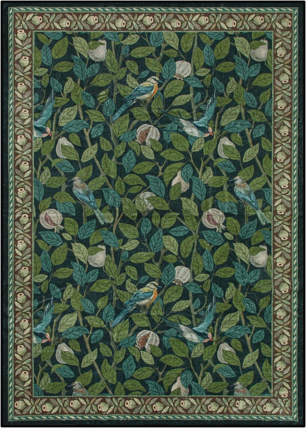 Groen Planten Retro Vloerkleed – Antislip Machine Wasbaar Woonkamer Tapijt, Zachte Grote Vloermat voor Slaapkamer Huisdecoratie 60x90cm(23x35in) gray