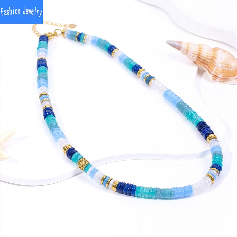 Dopamine Colored Natural Stone Abacus Bead Necklace Women's Fashionable and Versatile Collarbone Necklace