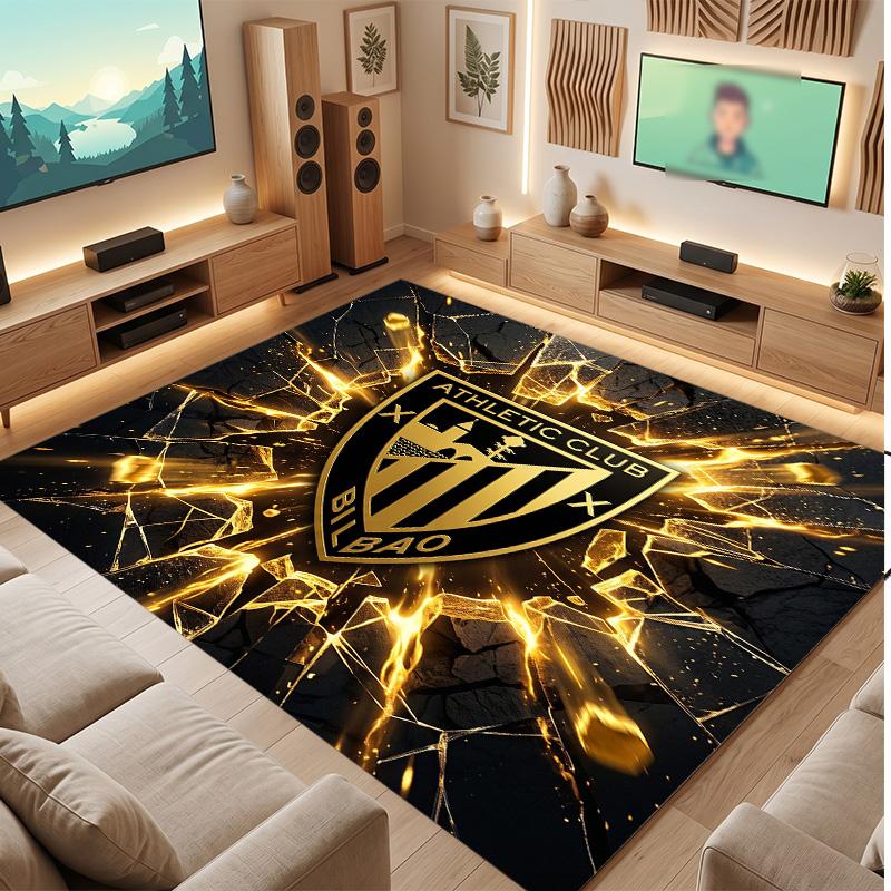 Athletic Bilbao Football Print Crystal Velvet Rug, Comfortable Water Absorbent Non Slip Indoor Floor Carpet