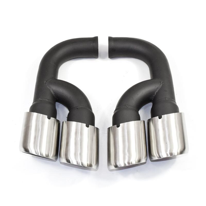 Black Quad Exhaust Tips for Porsche Cayenne 958 92A V6 2011-2014 Direct Fit Stainless Tailpipe for Factory Square Tip Silver A Long