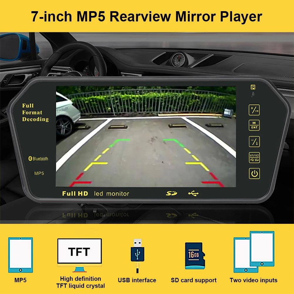 7 Inch Screen LCD Full HD Mirror Parking Monitor Bluetooth USB FM Video Player Automatic Display For Car Backup Rear Camera