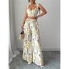 Women's 2 Piece Floral Print Set Tie Strap Crop Top & Wide Leg Pants Summer Outfit
