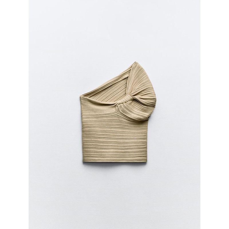 Za2024 Summer New Product Women's Clothes Sexy off-the-Shoulder Bow Tie Asymmetric Rib Knitwear 4240001 500