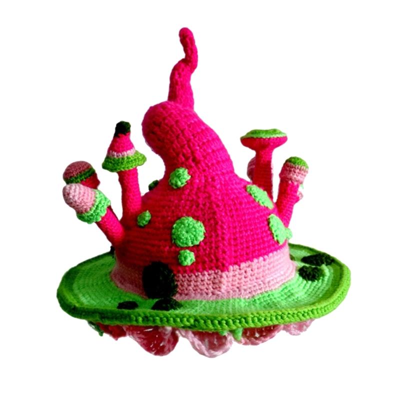 Halloween Knitted Fairy Hat with Mushroom Decor Wizard Hat Men Women Party Headgear Cosplay Hat Festivals Party Props