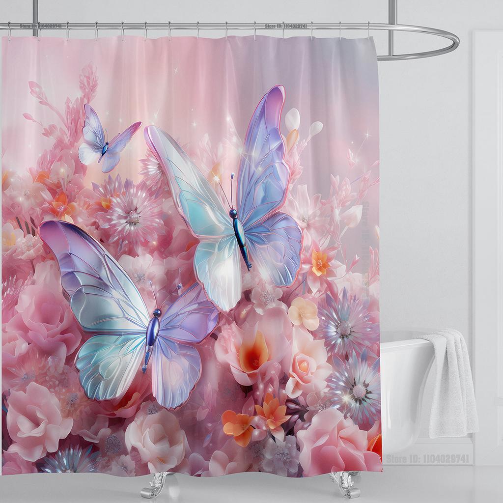 3d Beautiful Butterfly Shower Curtain Waterproof Polyester Fabric 3D Printed Curtain Bathroom Decoration with Hooks