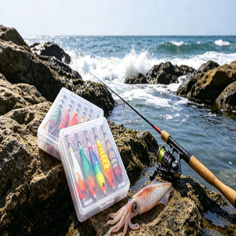 1/5/10Pcs Horizontal Squid Jigs Luminous Cuttlefish Lure Plated Jigging Baits Sea Fishing Artificial Shrimp Hook