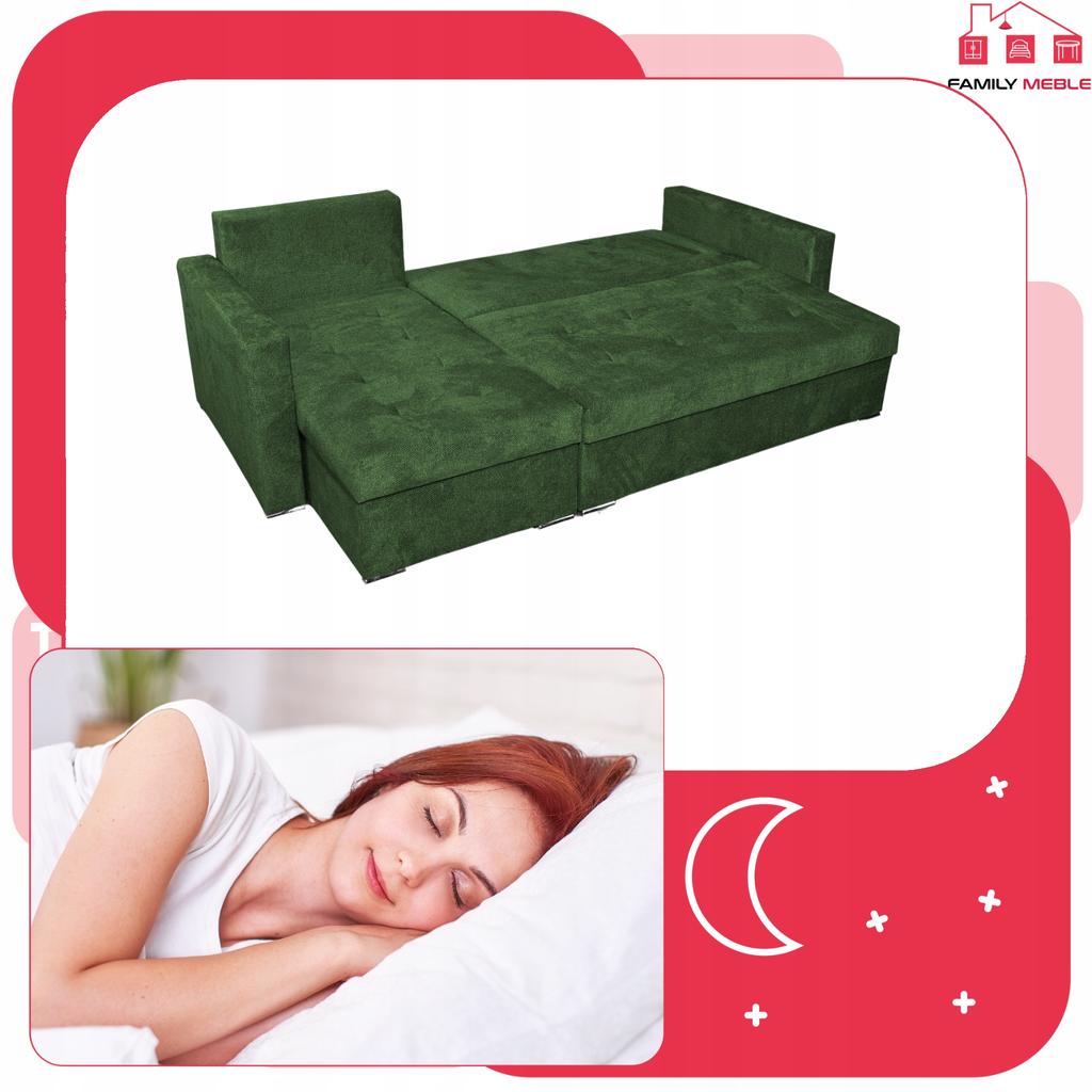 Bella Corner Sofa Bed with Sleeping Function, Corner Sofa, Family Furniture, Green Velvet