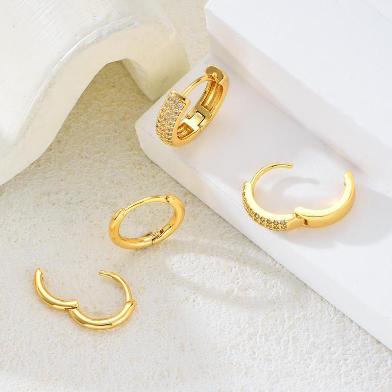 4Pcs/Set Luxury Metal Circle Inlaid Zircon Hoop Earrings for Women Fashion Gold Color Ear Buckle Earring Set Party Jewelry Gifts