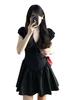 New V-neck black dress for women, summer tea break, French style, sexy, slimming, petite figure