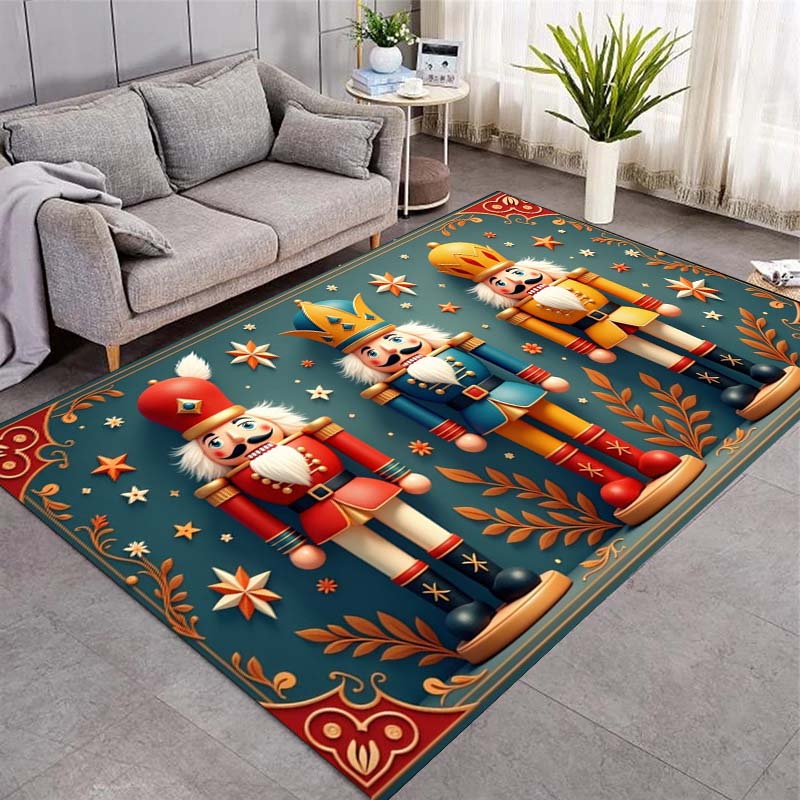 Christmas Nutcracker Soldier Print Area Rug Non‑Slip Floor Mat Festive Holiday Home Decor