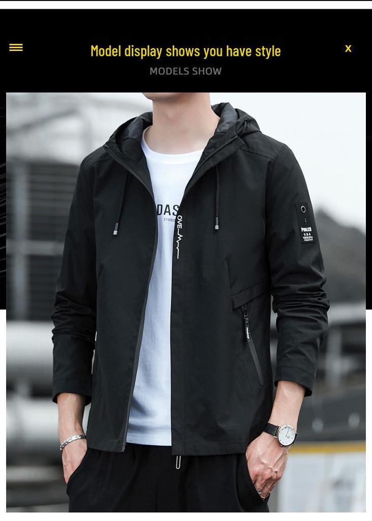 Men's Trendy Windproof Hooded Jacket for Autumn/Winter Outdoor Sports