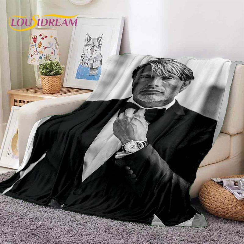 Mads Mikkelsen 3D Schauspieler StarSoft Decken, Warm halten Überwurfdecke Bequeme Decke für Picknick Betten Sofa Zuhause Schlafzimmer Geschenk Kind