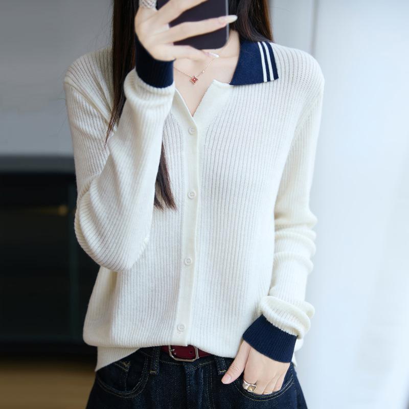 

Ранняя осень Новый кардиган на пуговицах с лацканами Весенний женский многоцветный свободный и универсальный топ с длинными рукавами M