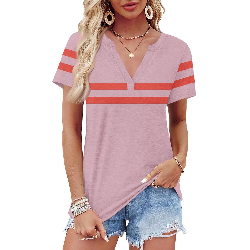 Women's Summer Short Sleeve V Neck Shirt Business Casual Loose T-Shirt Trendy Fashion Clothing Tops
