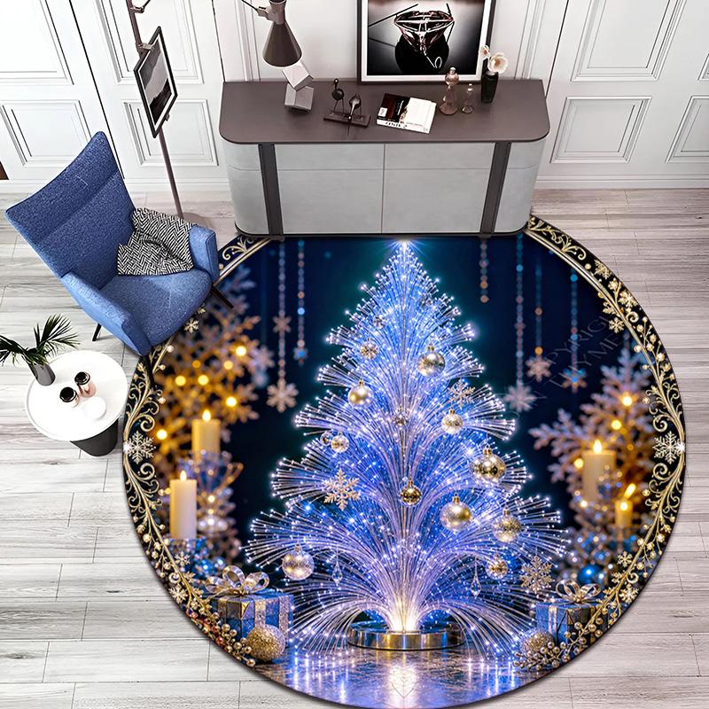 Cute Christmas Day Gift Bell Santa Claus Snowman Christmas Tree round rug Home Soft Decorative Anti slip Chair Mat Carpet Outdoor Floor Mat Carpet 11
