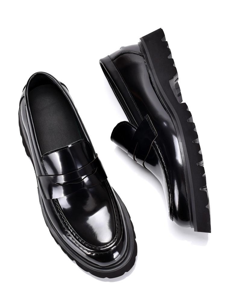 Men s Genuine Leather Height-Increasing Slip-on Loafers - Thick-Soled, Breathable, Glossy, Perforated Cowhide Shoes 43