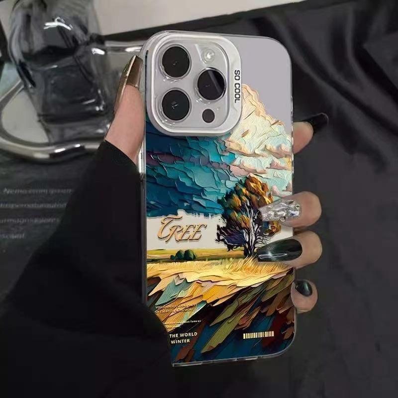 Oil Painting Wheat Field iPhone Case for Models 13, 14, 15Pro, 16Pro, 17: High-End Landscape Design.
