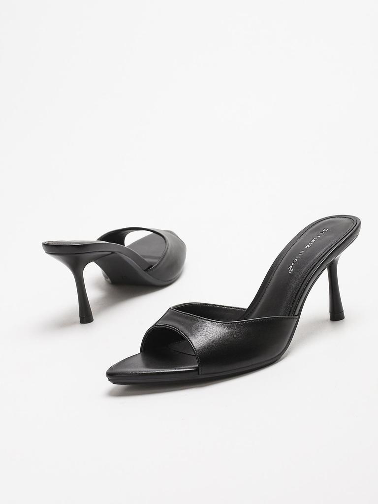 Mules da Donna Stile Europeo e Americano con Tacco Alto a Spillo, Punta Aperta e Una Fascia